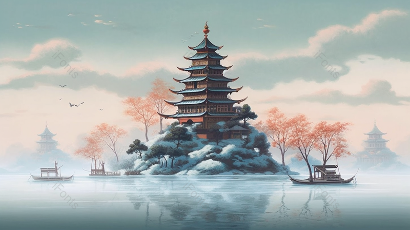 山水画中国风雪天古亭飞鹤水墨画,插画/手绘图,插画/手绘图库,插画/手绘图下载,插画/手绘